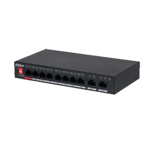 Switch Poe de 10 Puertos Fast Ethernet/ 8 Puertos Poe/ 2 Puertos Uplink/ 65 Watts Totales/ Soporta PoE Watchdog/ Switching 2.0 Gbps/ Con Protección de Descargas