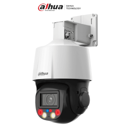 Camara IP PTZ de 4 MP TiOC de 5x de Zoom Optico/ Iluminación Dual Inteligente/ Disuasión Activa con Luz Roja y Azul/ IR de 50 Metros/ Micrófono y Altavoz Integrado/ Audio 2 Vías/ Ranura para MicroSD/ IP66/ PoE