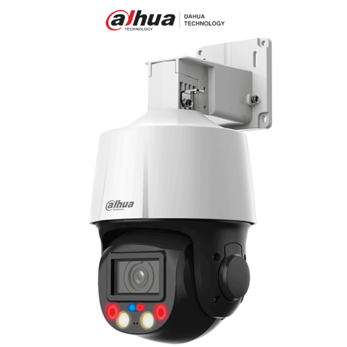Camara IP PTZ de 4 MP TiOC de 5x de Zoom Optico/ Iluminación Dual Inteligente/ Disuasión Activa con Luz Roja y Azul/ IR de 50 Metros/ Micrófono y Altavoz Integrado/ Audio 2 Vías/ Ranura para MicroSD/ IP66/ PoE
